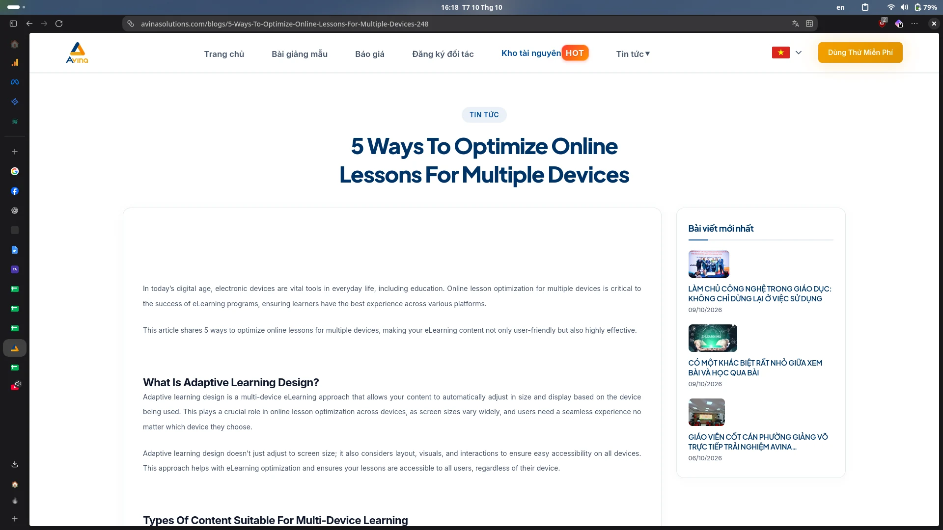 Published Avina article titled 5 Ways To Optimize Online Lessons For Multiple Devices