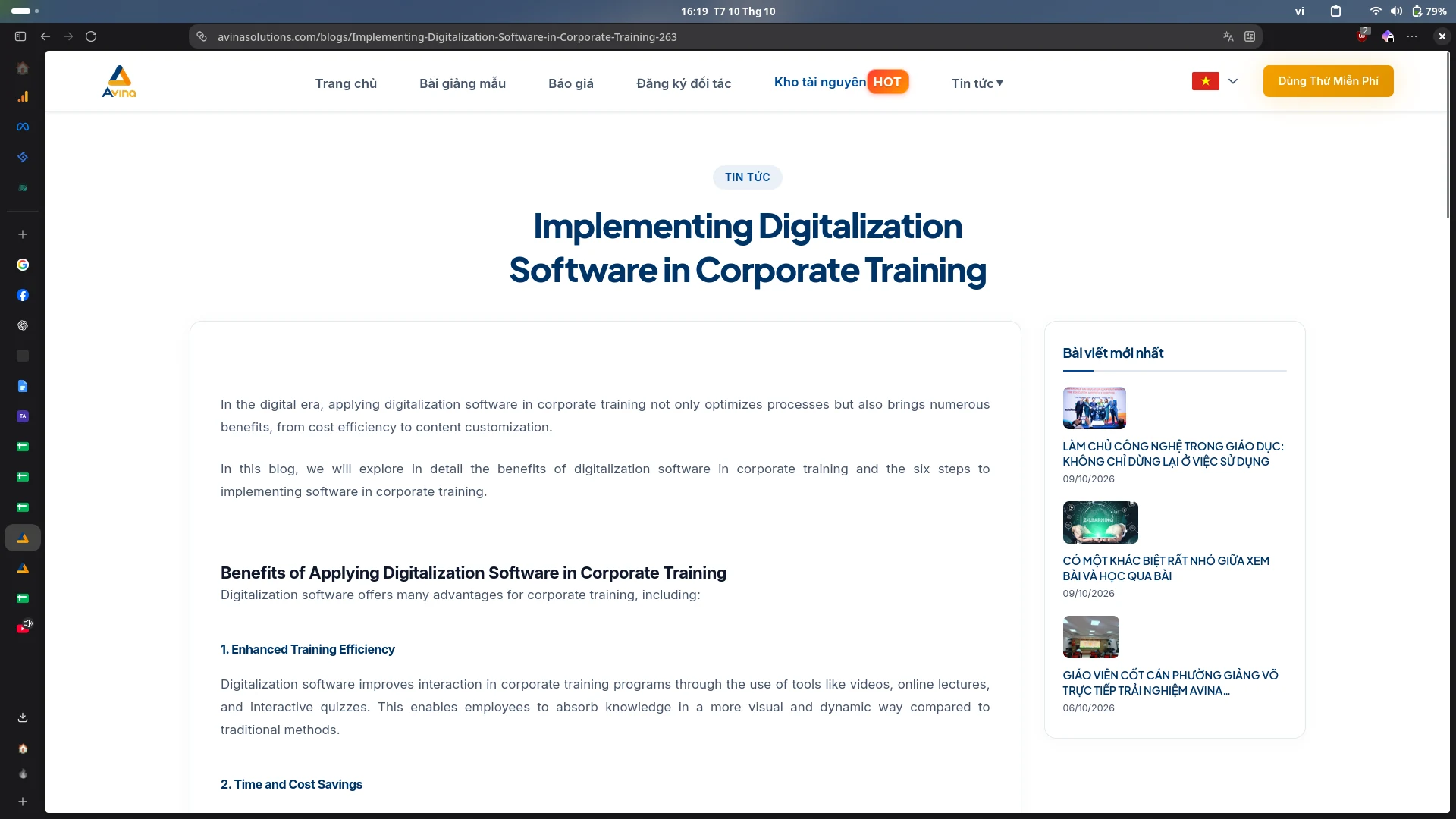 Published Avina article titled Implementing Digitalization Software in Corporate Training